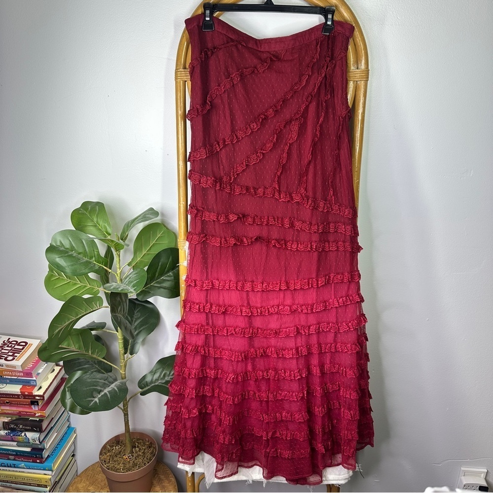 Anthropologie Seen Worn Kept Maroon Tulle Maxi Skirt sz L